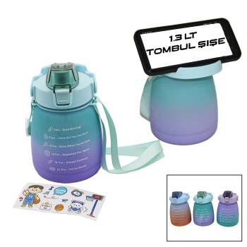 1.3LT - TOMBUL PİPETLİ RENKLİ PLASTİK SULUK MATARA KİLİTLİ KAPAKLI - TELEFONLUKLU (5343)