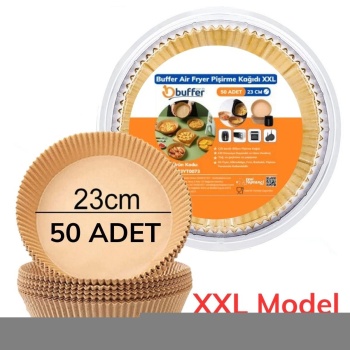50 Adet Air Fryer Pişirme Kağıdı Tek Kullanımlık  23 Cm Yuvarlak Pişirme Kağıdı XXL PVC li (5343)