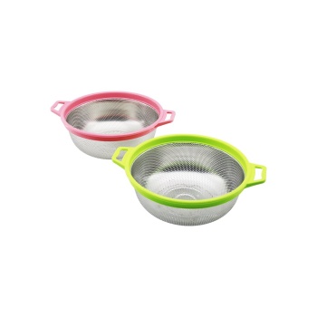 21CM RENKLİ PLASTİK ÇERÇEVE - KULPLU ÇELİK SEPET METAL SÜZGEÇ (5343)