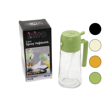 2İN1=SPREYLİ - AKITMALI CAM YAĞDANLIK 450ML KİLİTLİ KAPAKLI - SÜRAHİ MODELİ (5343)