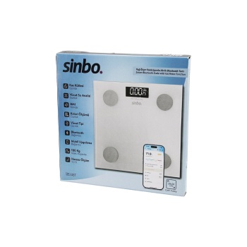 YAĞ ÖLÇERAKILLI BLUETOOTH CAM BASKÜL PİLLİ 180KG/50GR 28X28CM 8-KİŞİ HAFIZA LCD EKRAN GÖSTERGE SBS-4467 (5343)