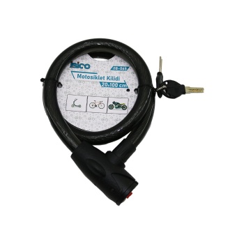 ANAHTARLI AÇ-KAPA KİLİT KAPAKLI MOTOR - BİSİKLET KİLİT ÇELİK TEL SİYAH ŞEFFAF KILIF 20MMX100CM (5343)