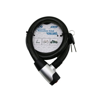 ANAHTARLI METAL KAPLAMA KAFA ÇEK-İT KİLİT KAPAK MOTOR - BİSİKLET KİLİT ÇELİK TEL SİYAH ŞEFFAF KILIF 24MMX100CM (5343)