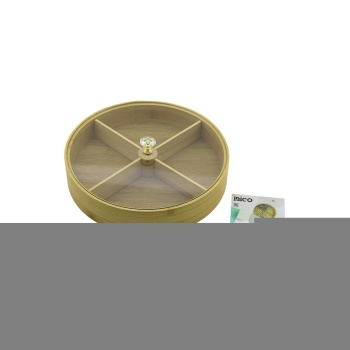 YUVARLAK 4 BÖLMELİ=2IN1=BÖLMESİZ ÇOK AMAÇLI KUTU AHŞAP BAMBU SERVİS SUNUM TEPSİ - TAHTASI 22CM (5343)