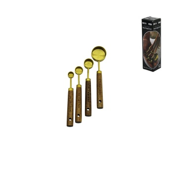 4 PCS GOLD METAL ÖLÇÜ KAŞIK SETİ OTANTİK AĞAÇ KULP 15ML - 5ML - 2.5ML - 1.25ML (5343)