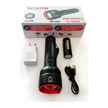WISON WS-5572 20W Uzun Menzilli Şarjlı Metal El Feneri (5343)