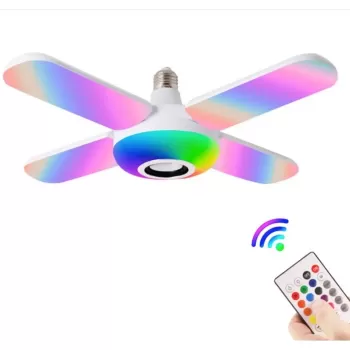 Lamba 4 Kanatlı E27 Duya Takılan Kumandalı Katlanabilir Led Müzik Lamba Işığı Avize Bluetooth Hoparlör (5343)