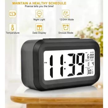 Masaüstü Saat Takvim Termometre Beyaz Siyah (5343)