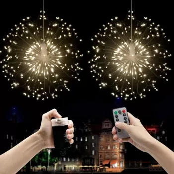 Fişli Asılı Havai Fişek Işıkları 120 LED Ampul Bakır Tel Şerit Işık (5343)