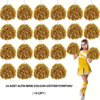 10 Çift ( 20 Adet ) Altın Renk 23 Nisan 19 Mayıs 29 Ekim Okul Gösteri Ponponları (5343)