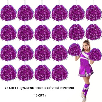 10 Çift ( 20 Adet ) Fuşya Renk 23 Nisan 19 Mayıs 29 Ekim Okul Gösteri Ponponları (5343)
