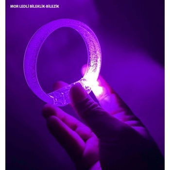 Mor Led Işıklı Baskı Yapılabilen Pilli Bileklik Bilezik 1,5 cm Genişlik (5343)