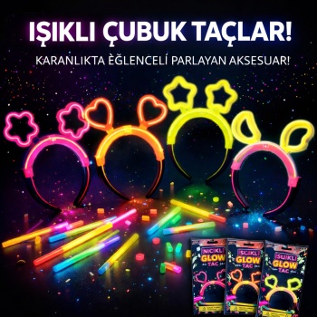 Karanlıkta Parlayan Glow Taç Seti 12 Adet – Yıldız Kalp Ay Çiçek (Her Model 3 Adet) (5343)