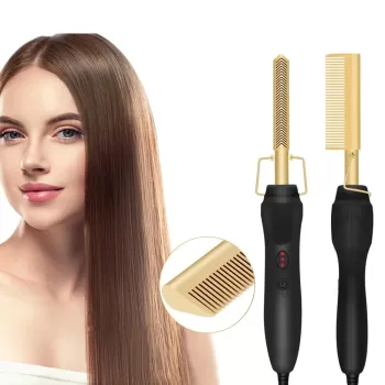 2 in 1 Elektrikli Isıtma Tarak Saç Düzleştirici Bigudi Islak Kuru Saç  Fırçası Saç Şekillendirici Egonex (5343)