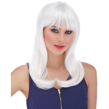 Beyaz Renk Uzun Düz Parti Peruğu (5343)