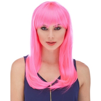 Şeker Pembesi Koyu Pembe Renk Uzun Düz Parti Peruğu (5343)