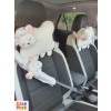 Beyaz Kuzulu Peluş Araba Boyun Yastığı ve Emniyet Kemeri Kılıf Seti (1li Yastık + 1li Kılıf)