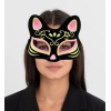 Siyah Renk Süet Kaplama Üzeri Pembe Sarı Simli Kedi Maskesi 17x14 cm (5343)