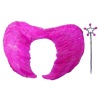 Gerçek Tüylü Katlanabilir Çocuk Pembe Melek Kanadı ve Asa Seti 40x55 cm (5343)