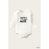 Powered By Milk Yazı Temalı Baskılı Pamuklu Uzun Kollu Çıtçıtlı Bebek Body Zıbın Atlet Tulum