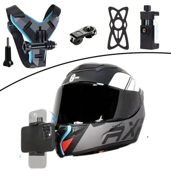 Motorsiklet Kask Önü Takılan Telefon Tutucu Aksiyon Kamerası Takılabilen Aparat (5343)