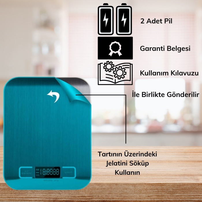 TF 1002 Hassas Ölçümlü Maksimum 5 Kg Kapasiteli Led Ekran Platin Dijital Mutfak Tartısı (5343)