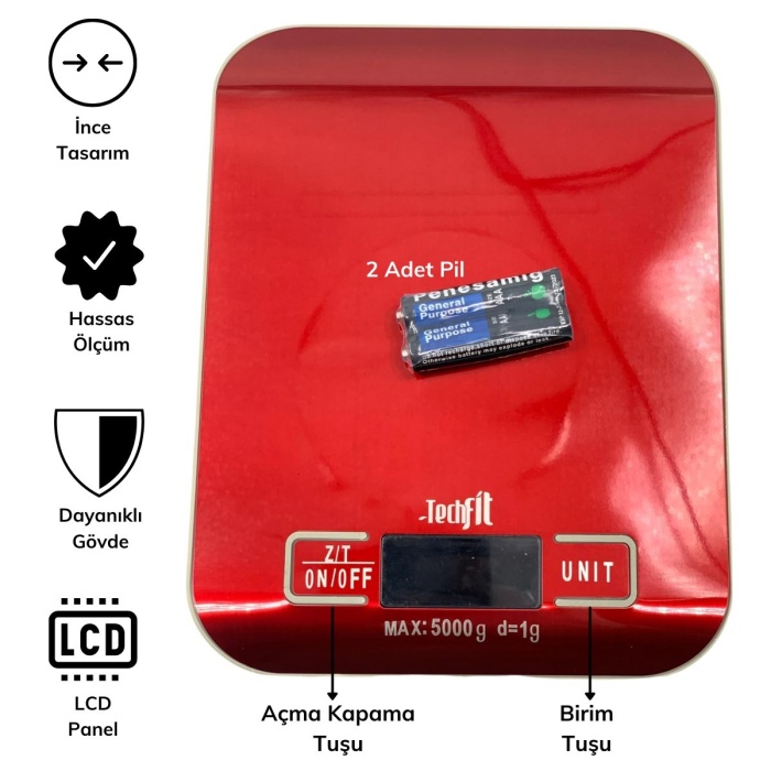 TF 1002 Hassas Ölçümlü Maksimum 5 Kg Kapasiteli Led Ekran Platin Dijital Mutfak Tartısı (5343)