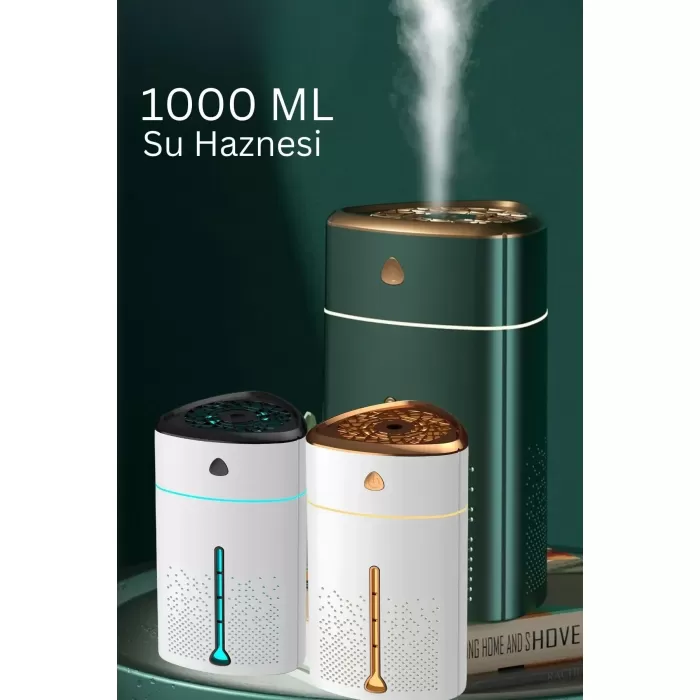 1000 ML Ultrasonik Hava Nemlendirici Işıklı Buhar Makinesi Ve Aroma Difüzörü (5343)
