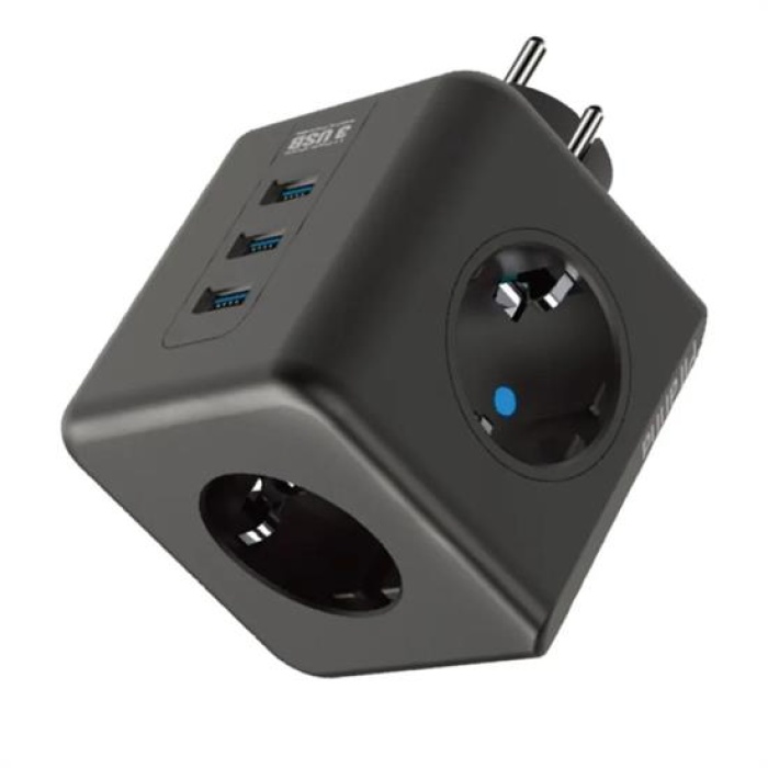 Isıya Dayanıklı Termal Akım Korumalı ve Çocuk Korumalı 3 Priz Girişli 3 USB Girişli Küp Priz (5343)