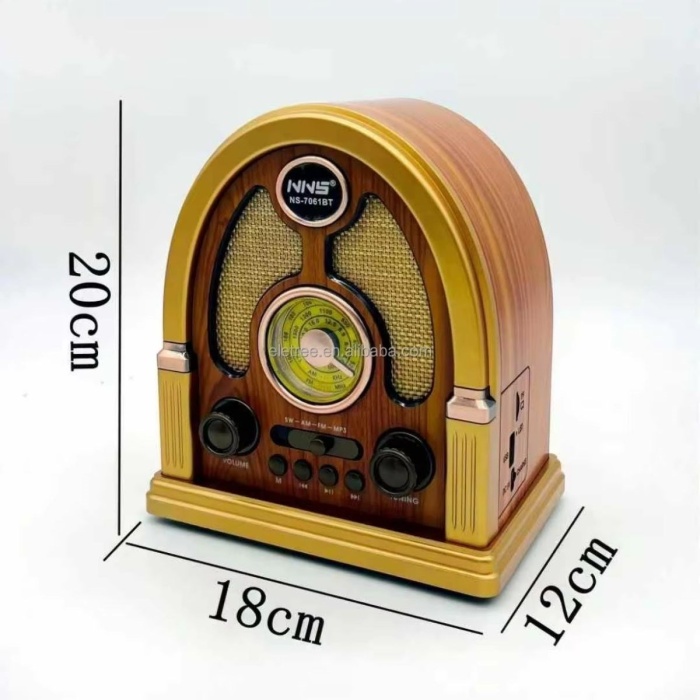 Orta Boy Kubbe Model Retro Ahşap Tasarım Bluetooth Hoparlörlü Radyo – FM/AM Destekli, Şarjlı ve Taşınabilir Radyo NS-7061 (5343)