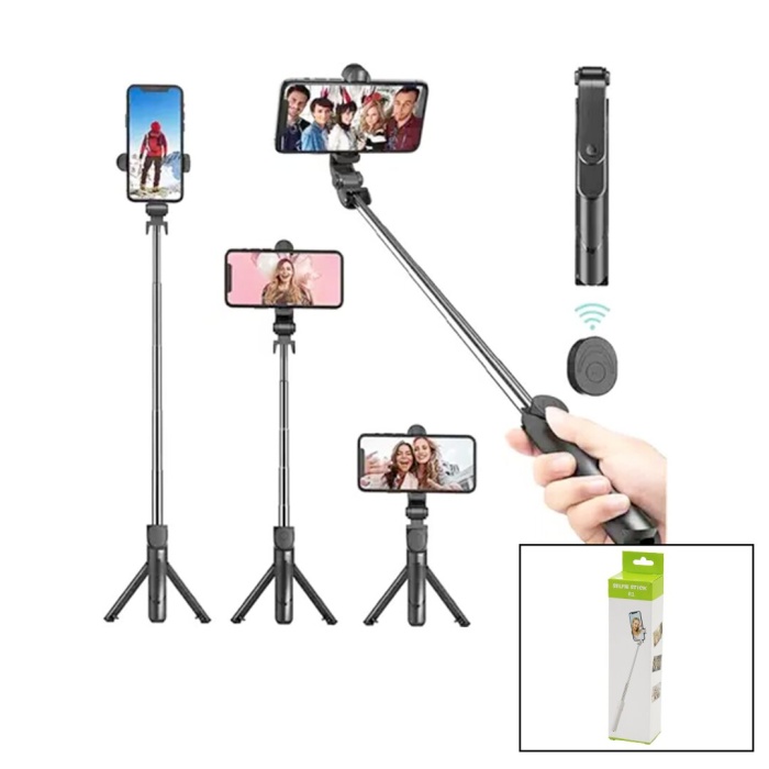 SİYAH  SELFİ ÇUBUK - TRİPOD AYAKLI  57CM UZAYAN-KISALAN SAPLI + 10CM =67CM (5343)