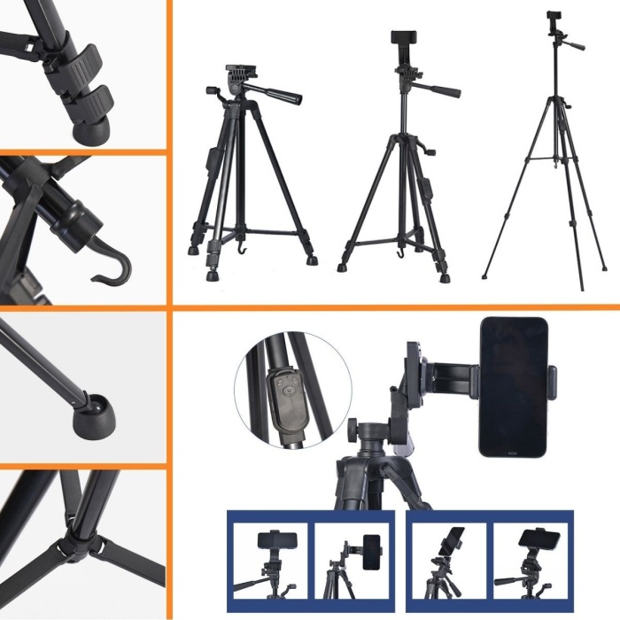 Telefon ve Fotoğraf Makinası Takılabilen Bluetooth Kumandalı 146 cm Tripod (5343)