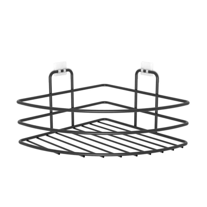 Kendiliğinden Yapışkanlı Montaj Gerektirmeyen Tek Katlı Banyo Askı Köşe Şampuanlık Siyah (5343)