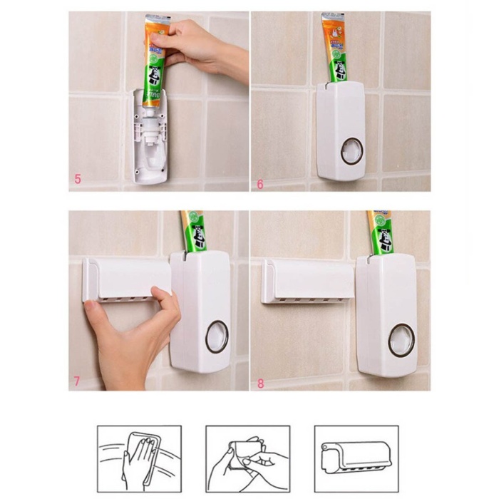 Otomatik Diş Macunu Sıkacağı ve 5 Adet Diş Fırası Tutacağı Diş Fırçalığı (5343)