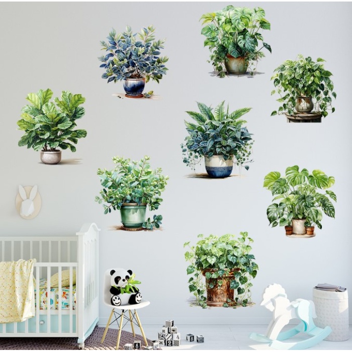 Saksılı Çiçek Tasarımlı 8li Sticker (5343)