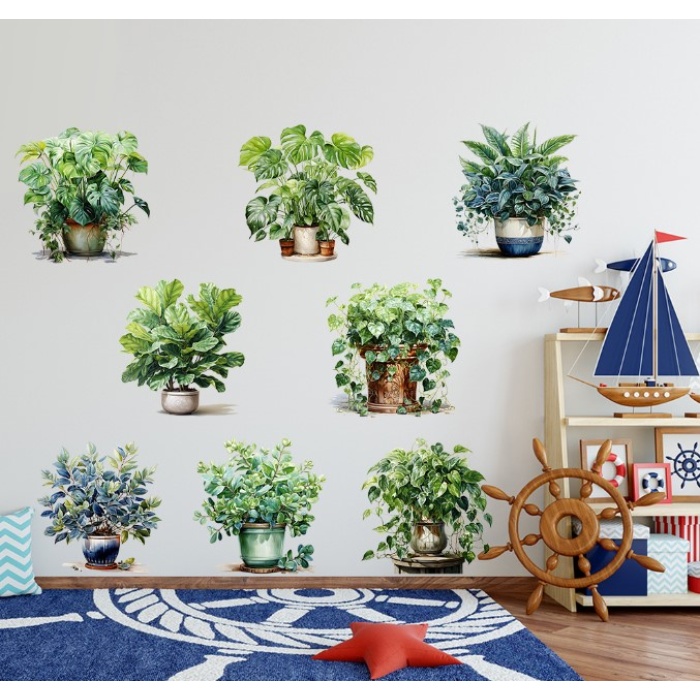 Saksılı Çiçek Tasarımlı 8li Sticker (5343)