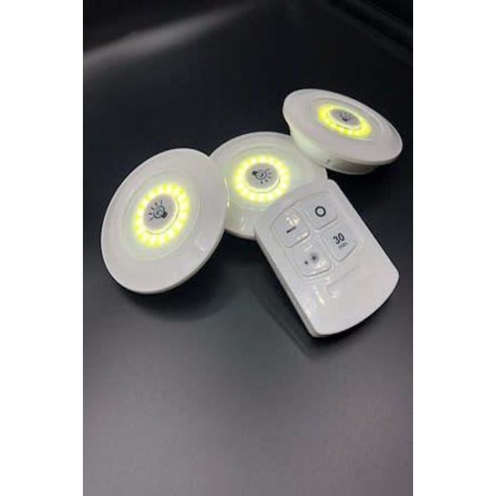 3lü Uzaktan Kumandalı Yapışkanlı Kablosuz Led Spot Lambalar (5343)