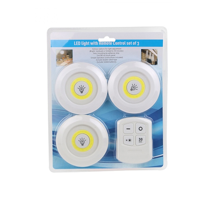 3lü Uzaktan Kumandalı Yapışkanlı Kablosuz Led Spot Lambalar (5343)
