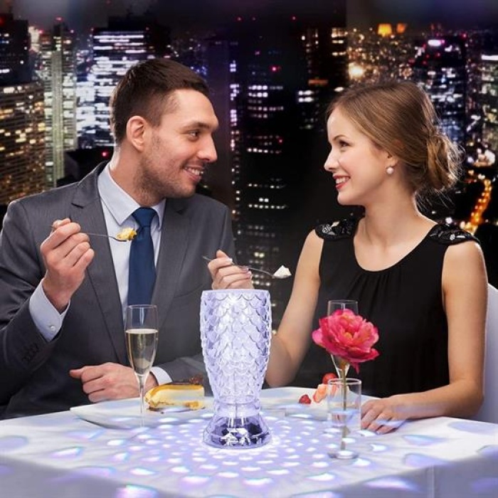 Balık Süzgeç Model USB Şarjlı Kumandalı 16Farklı Işık Modlu Masa Üstü Kristal Akrilik Led (5343)