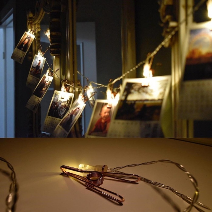 Bakır Renkli Led Işıklı Fotoğraf Asma Işık Süsleme Mandalları (5343)