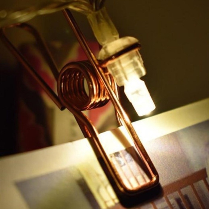 Bakır Renkli Led Işıklı Fotoğraf Asma Işık Süsleme Mandalları (5343)