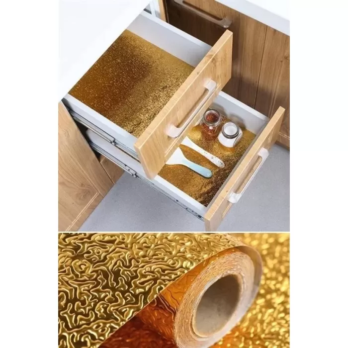2 Metre Kendinden Yapışkanlı Silinebilir Mutfak Tezgah Üstü Sticker Folyo Gold Renk (5343)