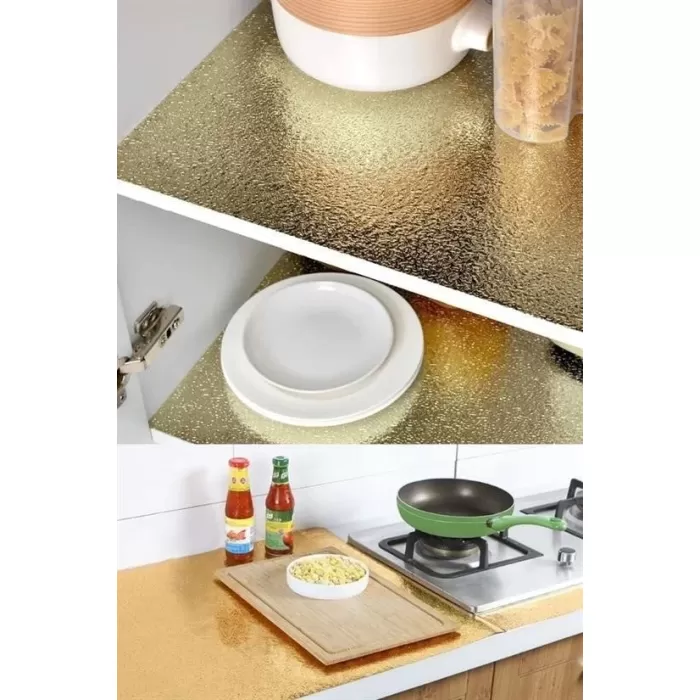 2 Metre Kendinden Yapışkanlı Silinebilir Mutfak Tezgah Üstü Sticker Folyo Gold Renk (5343)