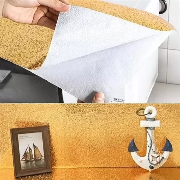2 Metre Kendinden Yapışkanlı Silinebilir Mutfak Tezgah Üstü Sticker Folyo Gold Renk (5343)