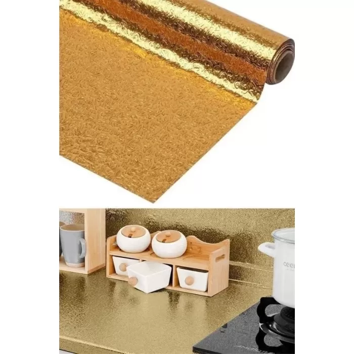 2 Metre Kendinden Yapışkanlı Silinebilir Mutfak Tezgah Üstü Sticker Folyo Gold Renk (5343)
