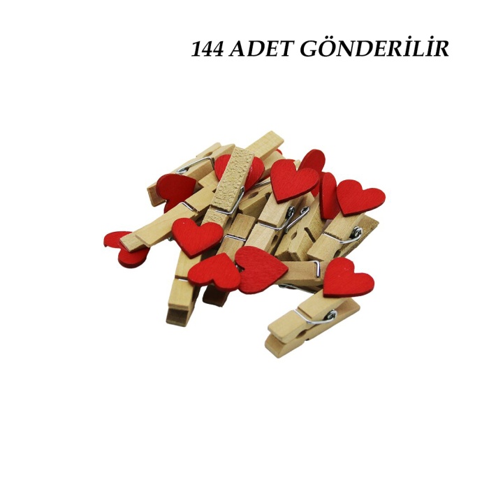 144 ADET MİNİ KALPLİ AHŞAP  FOTOĞRAF - SÜS - SUNUM MANDALI  (5343)