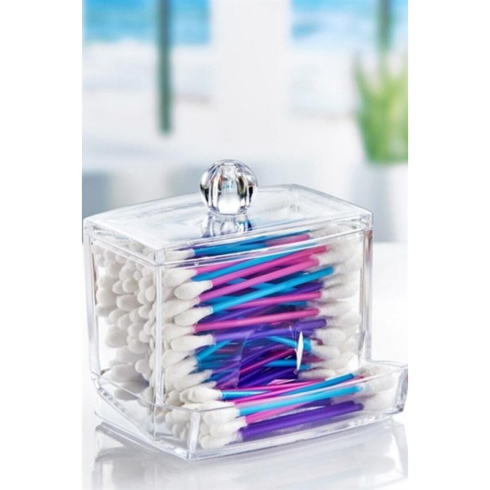 Şeffaf Kapaklı Kulak Temizleme Çubuğu Organizatörü Saklama Kutusu (5343)