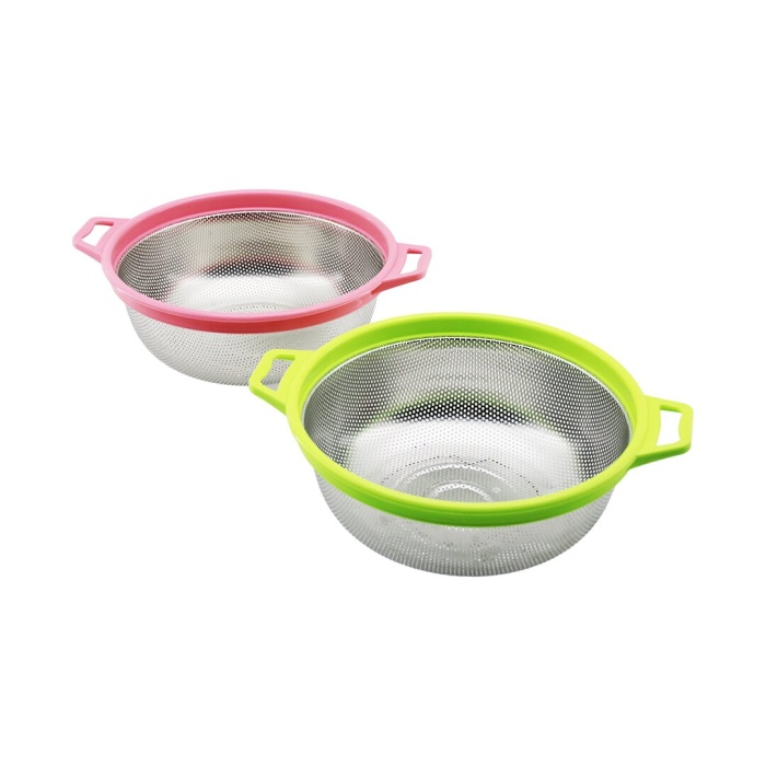 24CM RENKLİ PLASTİK ÇERÇEVE - KULPLU ÇELİK SEPET METAL SÜZGEÇ (5343)