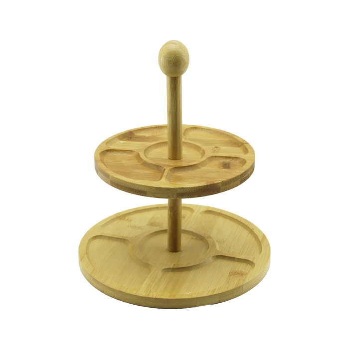 5 BÖLMELİ - YUVARLAK - 2 KATLI  AHŞAP BAMBU SUNUMLUK  ÇAP: 19.5CM -- 24.5CM (5343)