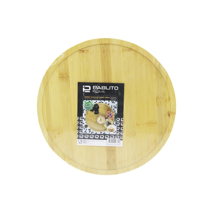 DÖNER TABLALI  AHŞAP BAMBU SUNUM TEPSİSİ - MİNİ SOFRA YUVARLAK=30CM (5343)